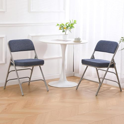 Folding Chair Fabric Padded Seat Indoor Foldable Chair Grey 2 Pack - color: Blue X2