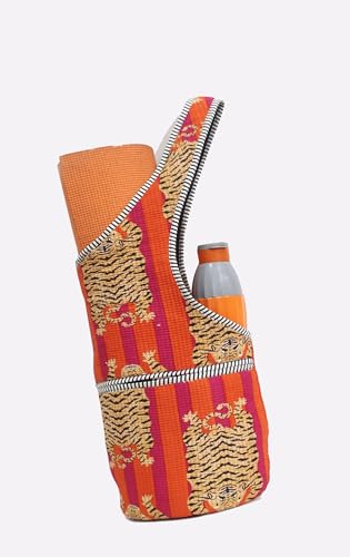 INDIAN CRAFT CASTLE Yoga Mat Bag | Tote Mat Bag | Sling Yoga Tote w/Large Side Pocket & Zipper Pocket | Yoga Mat Carrier Fits Most Size Mats - color: Pink Orange