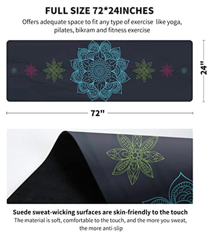 nuveti Printed Travel Yoga Mat 1/16 Inch Thick Non Slip Fitness Workout Mat | with Carrying Bag, Foldable Lightweight Suede & Natural Rubber Yoga Mat for Yoga Pilates and Fitness 72" L x 24" W x 1.5mm - color: Lotus