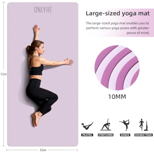 Wide Yoga Mat Thick(10mm) Exercise Mat Non Slip Anti-tear,72"x35" Extra Large Pilates Mats for Home Workouts, Gym & Floor Stretching with Carrier Strap - color: Deep pink + Light pink