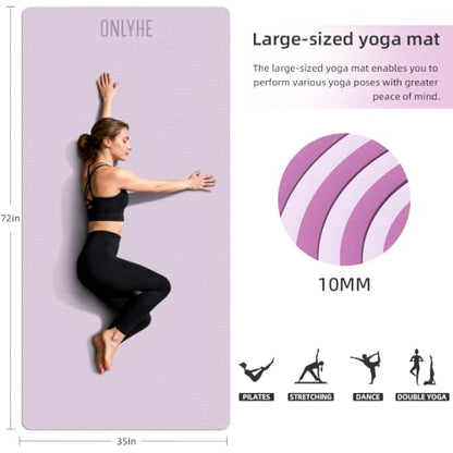 Wide Yoga Mat Thick(10mm) Exercise Mat Non Slip Anti-tear,72"x35" Extra Large Pilates Mats for Home Workouts, Gym & Floor Stretching with Carrier Strap - color: Deep pink + Light pink