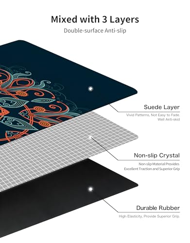 nuveti Printed Travel Yoga Mat 1/16 Inch Thick Non Slip Fitness Workout Mat | with Carrying Bag, Foldable Lightweight Suede & Natural Rubber Yoga Mat for Yoga Pilates and Fitness 72" L x 24" W x 1.5mm - color: ShenHai