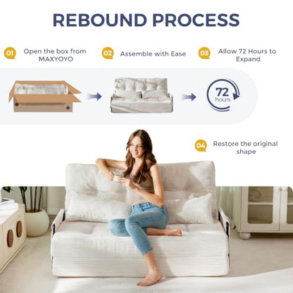MAXYOYO Adjustable Folding Sofa Bed Couch with 2 Pillows, Beige - color: Beige
