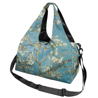 Yoga Gym Bag with Removable Adjustable Shoulder Strap, Shoe Compartment & Top Yoga Mat Holder 17.72x8.66x9.84in - color: Almond Blossom Tree Print