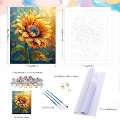 Natuyalo Paint by Numbers Kit for Adults - Sunflower DIY Adult Paint by Number Kits Flowers Acrylic Canvas Painting for Adults Beginners Art Crafts Without Frame, 16x20 Inch - color: ART-01