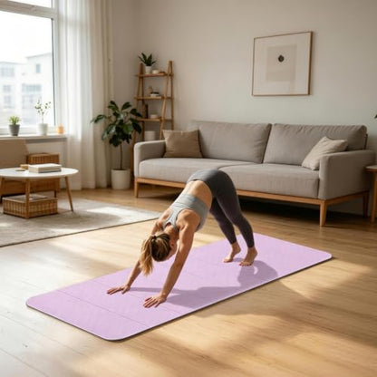 Yoga Mat, Foldable Exercise Mat, Portable FitnessMat, Thickened TPEmat for Yoga, Pilates, Stretching, Non Slip Cushion with 8mm Thick, Compact Design, 72x31 Inch - color: Purple