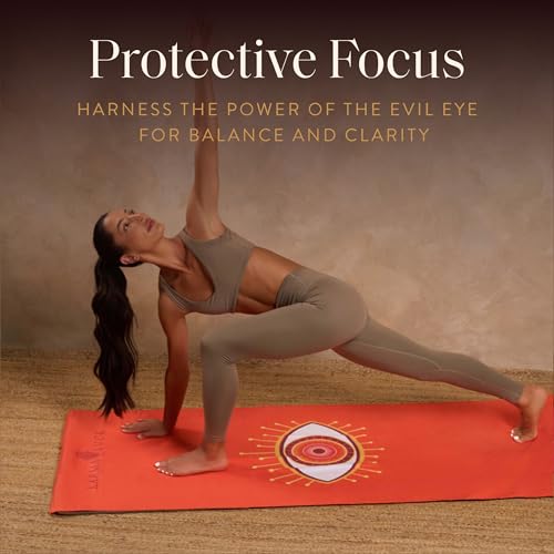 KARMA AND LUCK Guardian Energy Yoga Towel, Evil Eye Design for Protection & Focus, Non-Slip Terry Suede Hot Yoga Mat Towel with Silicone Grip, Ultra Absorbent, 26” x 72” - color: Guardian