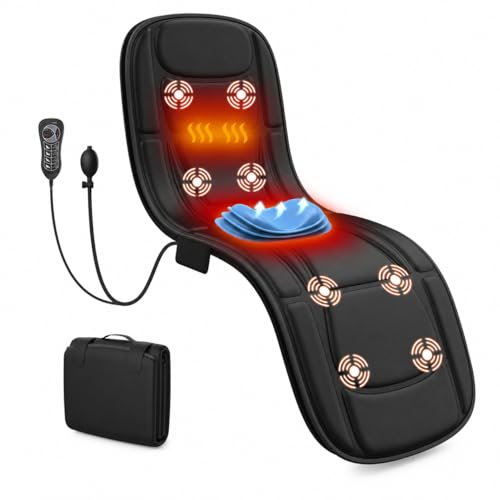 Full Body Massage Mat with Heat, Vibration Massage Mattress Pad with Lumbar Support Cushion, Foldable Massage Mat for Bed, Sofa & Floor, Relaxation & Comfort