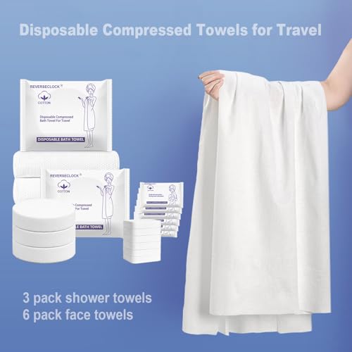 9 Pack Disposable Compressed Bath Towels Set for Travel Portable Washcloths - size: 2 sizes of set S+L-9pcs