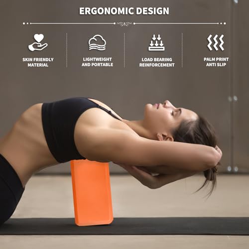 Yoga Blocks 2 Pcs, 9"x6"x3" Yoga Brick Foam Blocks EVA Foam Block Yoga Props Accessories for Yoga Pilates Stretching and Meditation - color: Orange