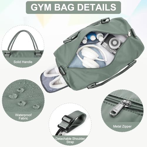 Gym Bagsfor Women Men with Shoes Compartment Sports Duffle Bag Personal item travel Duffel Bags Tote Bags Small Carry on Weekender Overnight Bags Workout Dance Bag Hospital Holdalls Dark Green - color: A12-Olive Green