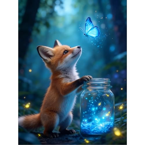 TOPCLTV Cute Fox Diamond Art Kits for Adults,5D Animal Diamond Painting Kit for Beginners,DIY Round Full Drill Diamond Dots Gem Art,Home Wall Decor Perfect Present12×16IN - color: HS031-1