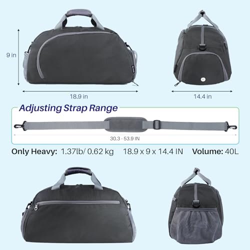 Pickleball Bag with Shoes Compartment & Wet Pocket for Men Women - color: Dark Grey