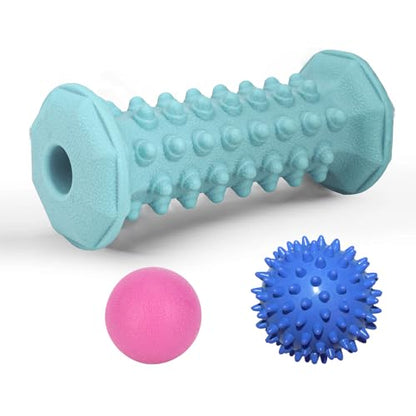 Blue Foot Massager Roller Set for Plantar Fasciitis, Arch&Heel Pain Relief | Includes Foot Roller, lacrosse and spiky massage balls for deep tissue trigger point muscle therapy and neuropathy relief - color: Blue Combination