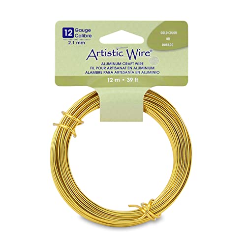 Artistic Wire Aluminum Craft Wire 12 Gauge 2.1mm | Bendable Jewelry Making & Sculpting | Soft Enamel Coated Metal | 39.3 ft 12 m Gold - color: Gold