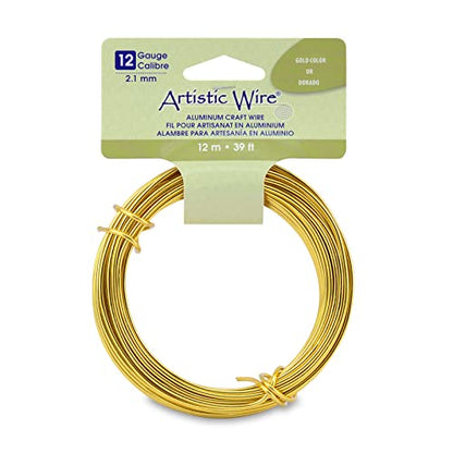 Artistic Wire Aluminum Craft Wire 12 Gauge 2.1mm | Bendable Jewelry Making & Sculpting | Soft Enamel Coated Metal | 39.3 ft 12 m Gold - color: Gold
