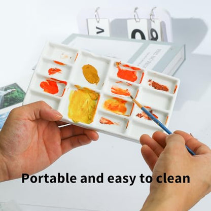 8" Porcelain Watercolor Palette - 14 Well Ceramic Artist Paint Palette with Mixing Tray for Painting and Craft Projects - color: White