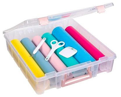 ArtBin Essentials 12 x 12 One-Compartment Craft Box, Clear | One Open Compartment, 15.25 x 14 x 3.5 Inches, Secure Latches, Stackable, Durable Polypropylene - color: Rose Gold