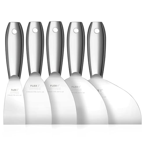 Putty Knife Set, 5Pcs 2",3",4",6",8" One Piece Putty Knives for Spackling | Drywall, Paint, and Wallpaper Removal, Premium Polished All-Metal Stainless Steel Putty Knife for Smooth Finish - size: 2"3"4"6"8"