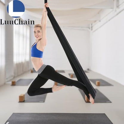 Aerial Silks Equipment for Aerial Yoga Aerial Dance Acrobatic Circus Arts Soft Durable Yoga Hammock Aerial Rig for All Skill Levels Load Capacity 440LB Black - color: Black-16.4*8.53FT