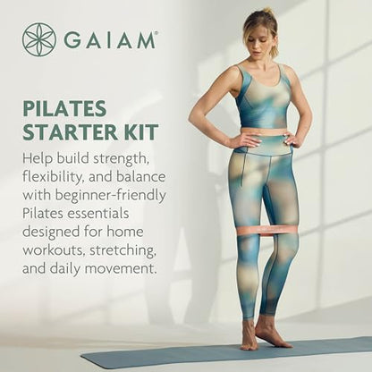 Gaiam Pilates Starter Bundle, Mat, Ring & Resistance Kit
