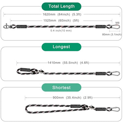 SELEWARE 5FT Heavy Duty Tree Swing Ropes, Adjustable Hammock Tree Straps | 2 Pcs Black Swing Straps Hanging Kit w/Stainless Steel Carabiners for Indoor Outdoor Swing Hammock Playground Set Accessories - size: 5ft (2 Pcs)