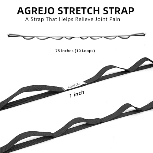 AGREJO Stretching Strap Yoga Strap Physical Therapy for Home Workout, 10 Loops Non-Elastic Stretch Band for Pilates, Flexibility, Exercise and Gymnastics - color: 2-Pack Black/Green