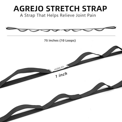 AGREJO Stretching Strap Yoga Strap Physical Therapy for Home Workout, 10 Loops Non-Elastic Stretch Band for Pilates, Flexibility, Exercise and Gymnastics - color: 2-Pack Black/Black