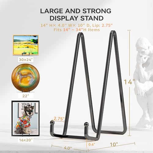 IPAME 14 Inch Heavy Duty Plate Stand (2 Pack) – Metal Display Easel for Large Plates, Platters, Picture Frames, Plaques, Signs and Posters - size: 14 Inch