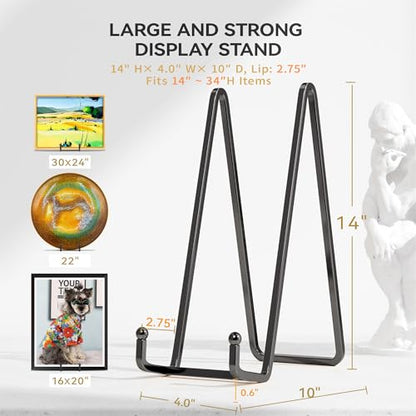 IPAME 14 Inch Heavy Duty Plate Stand (2 Pack) – Metal Display Easel for Large Plates, Platters, Picture Frames, Plaques, Signs and Posters - size: 14 Inch