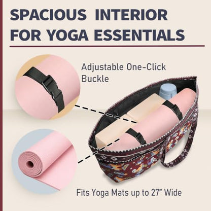 Yoga Mat Bag Yoga Tote Bag with Large Waterproof Zipper Pocket and Drawstring Pocket Yoga Mat Bag Carrier Fit Most Size Mats and All You Stuff - color: dark red