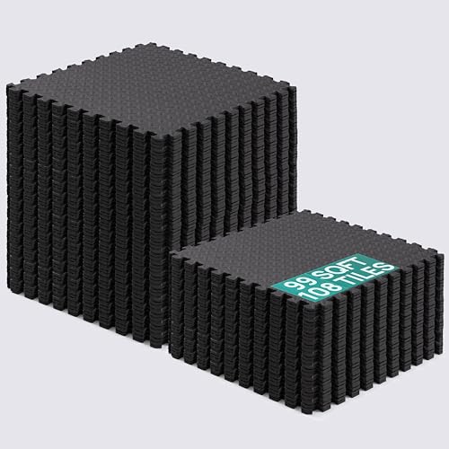 Yes4All EVA Interlocking Mats, Puzzle Floor Tiles, Foam Floor Padding with Border for Furniture, Home Space, Living Room, Garage 11,15,32,99 SQFT - color: Black, style: 7/16" Thickness, 99 SQFT