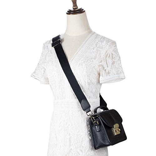 Allzedream Purse Straps Replacement Crossbody Bags Handbag Wide Canvas Leather Adjustable - color: Black, Silver Hardware