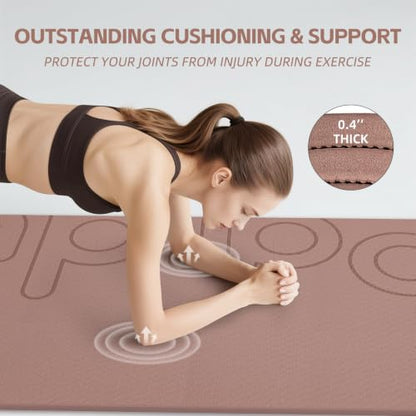 PAIDU Large Yoga Mat, 72"x36"x2/5" POE Non-Slip Exercise Mat | 10MM Thick, POE, non‑slip, ideal for home gym, yoga, pilates, fitness & floor use - color: Brown - LOGO