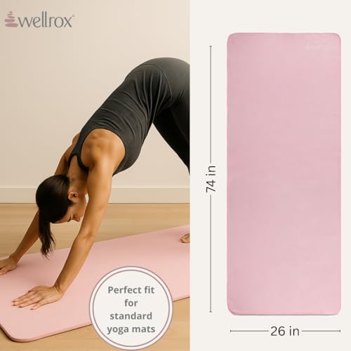 Wellrox Microfiber Yoga Mat Towel with Grip – Ultra Absorbent, Super Soft, and Quick Dry Hot Yoga Towel Non Slip for Pilates, Bikram, and Fitness Workouts (74” x 26”, Pink) - color: Pink