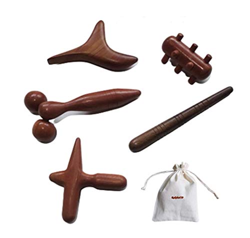 Reflexology Traditional Wooden Thai Massager Tools Full Body Foot Stick Hook Back Spa Face Gua Sha Therapy Trigger Point Massage Tool Relieve Shoulder Pain Wood (Set of 5 Full Body Massage)
