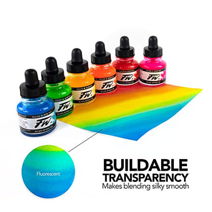 Daler Rowney FW ACR Ink Set 6X29.5ML NEON - style: 6 Pack, Neon