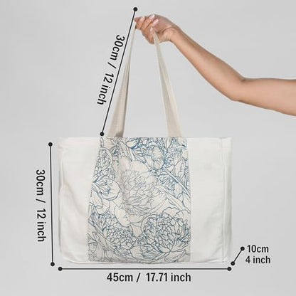 Large Canvas Yoga Tote Bag with Yoga Mats Bags Carrier - color: Beige & Floral
