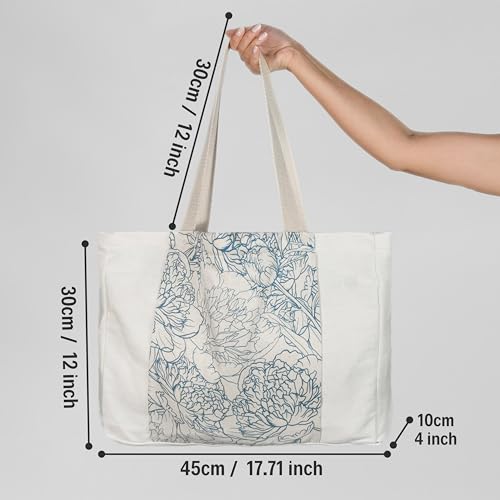 Large Canvas Yoga Tote Bag with Yoga Mats Bags Carrier - color: Beige & Floral
