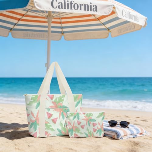 IAXIC Waterproof Tote Bag and Wet Bag Set, Summer Pattern Design for Beach Travel Gym Holiday Gifting - color: Light Green Watermelon