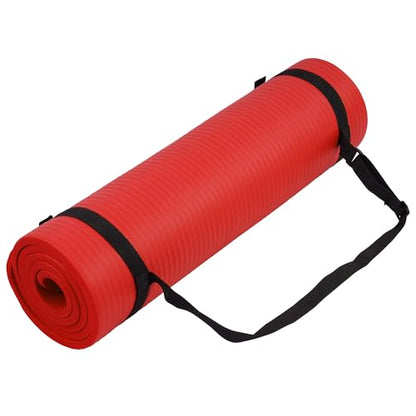Fitvids Yoga Mat, 1/2-Inch Extra Thick High Density Exercise Mat, Anti-Tear Exercise Yoga Mat with Carrying Strap, Suitable for Various Yoga Exercises - color: Red
