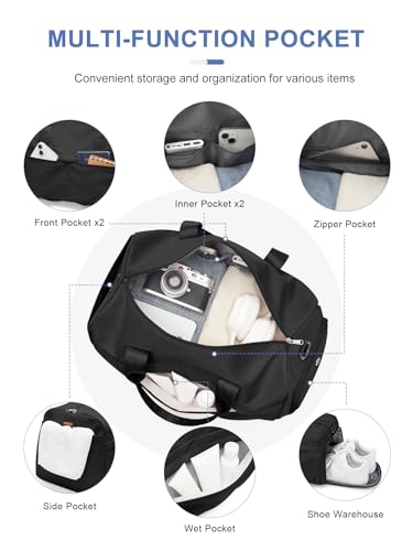 Gym Bag for Women with Shoe Compartment, Sport Travel Duffel Bag for Men - color: Black