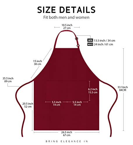 Syntus Apron for Men Women, Adjustable Cooking Kitchen Apron with 2 Pockets | Machine Washable, Firm Stitching, Stain Resistance, Long Tie Straps, 2 Pockets, Versatility, Unisex Use, Gift, BBQ - color: Basic Red Dark, style: 2 Polyester