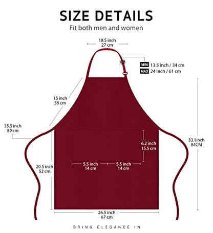 Syntus Apron for Men Women, Adjustable Cooking Kitchen Apron with 2 Pockets | Machine Washable, Firm Stitching, Stain Resistance, Long Tie Straps, 2 Pockets, Versatility, Unisex Use, Gift, BBQ - color: Basic Red Dark, style: 2 Polyester