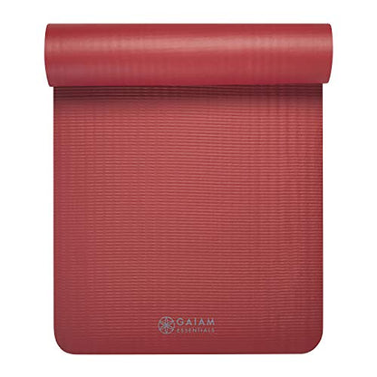 Gaiam Thick Yoga Mat, Exercise & Fitness Mat with Easy-Cinch Carrying Strap - color: Red, size: 2/5" (10MM)