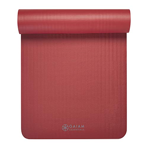 Gaiam Thick Yoga Mat, Exercise & Fitness Mat with Easy-Cinch Carrying Strap - color: Red, size: 2/5" (10MM)