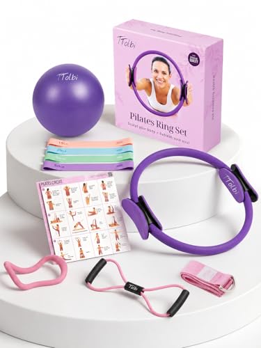 Pilates Ring and Ball Set with Video Tutorials, 10-in-1 Home Pilates Kit - color: Sunset Purple