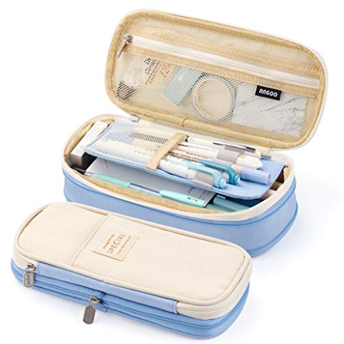 EASTHILL Big Capacity Pencil Pen Case Office College School Large Storage High Capacity Bag Pouch Holder Box Organizer Light Blue - color: Light Blue