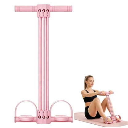 Pedal Resistance Bands with Handles,Upgrade 6-Tube Natural Rubber Foot Pedal Resistance Band，Multifunction Fitness Bands for Abdomen, Waist, Arm, Leg - color: Pink