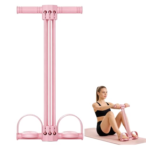 Pedal Resistance Bands with Handles,Upgrade 6-Tube Natural Rubber Foot Pedal Resistance Band，Multifunction Fitness Bands for Abdomen, Waist, Arm, Leg - color: Pink
